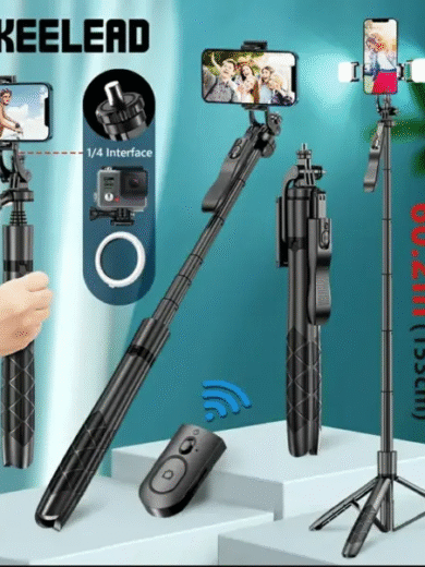 {K-28}Long Video Stand Cum Selfie Stick Tripod with Remote – 360° Rotation Phone Stand with Wireless Remote Con