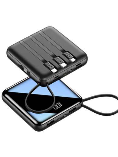 20000mAh Mini Portable Power Bank Built-in 3 Cables Fast Charging Backup External Battery Led Display
