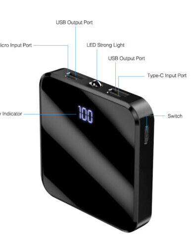 20000mAh Mini Portable Power Bank Built-in 3 Cables Fast Charging Backup External Battery Led Display - Image 5